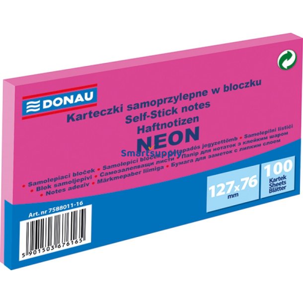 Sticky Notes neon pink 127x76 mm - 1 blok &aacute; 100 blade