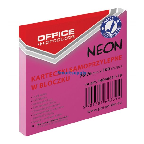Sticky Notes neon pink 76x76 mm - 12 blokke &aacute; 100 blade