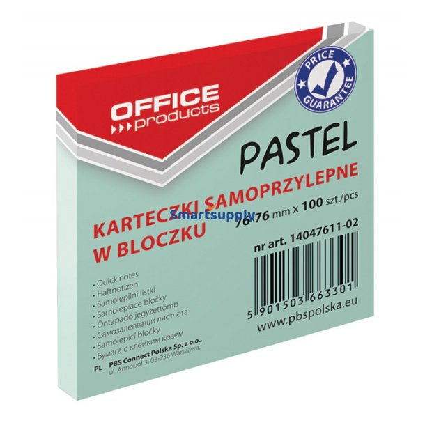Sticky Notes pastel grn 76x76 mm - 12 blokke &aacute; 100 blade
