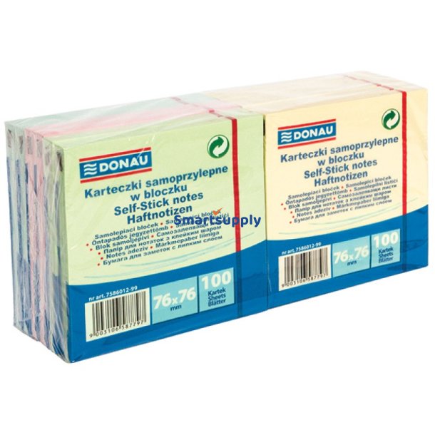 Sticky Notes pastel mix 76x76 mm - 12 blokke &aacute; 100 blade