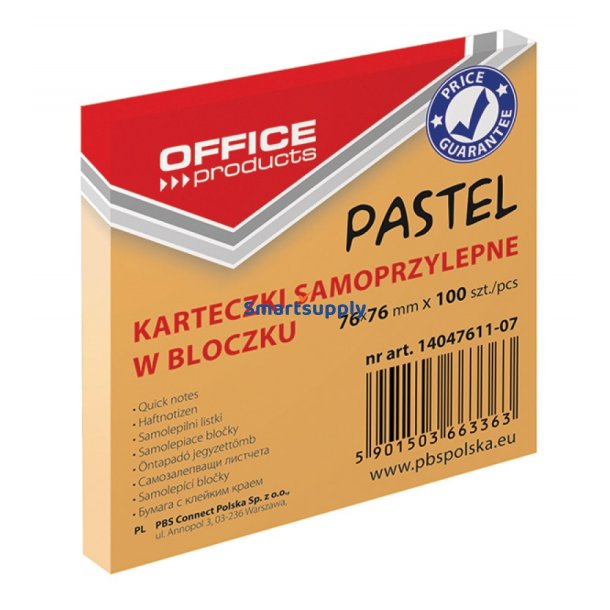 Sticky Notes pastel orange 76x76 mm - 12 blokke &aacute; 100 blade