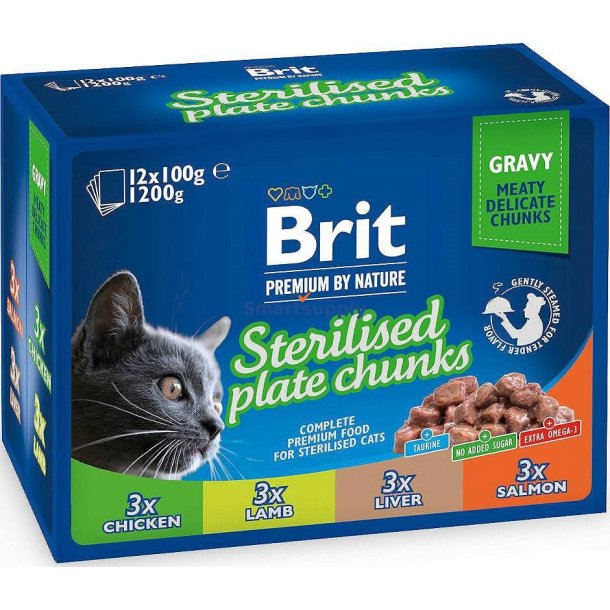 BRIT Premium Cat Sterilised Plate - vdfoder til katte - 12x100g