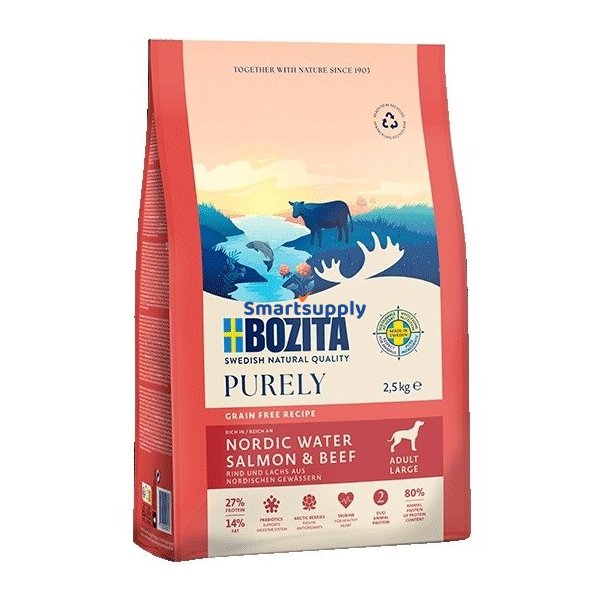 Bozita Purely Adult Large Oksekd Og Laks - Trfoder Til Hunde - 2,5 Kg