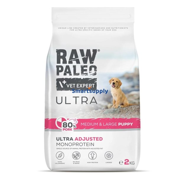 RAW PALEO Ultra Pork Medium & Large Puppy - t�rfoder til hunde - 2kg
