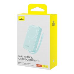 Baseus Magnetic Mini - Powerbank 10000 mAh 20 W USB-C med trdls MagSafe-opladning med Lightning-kabel (myntebl)