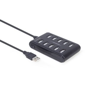 Gembird UHB-U2P10P-01 10-ports USB 2.0 hub, sort