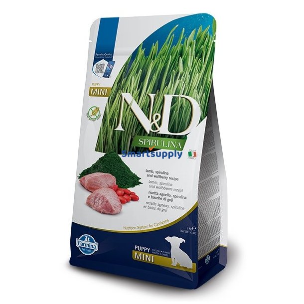 Farmina N &amp; D Spirulina Lammehvalpe Mini - Trfoder Til Hunde - 2 Kg