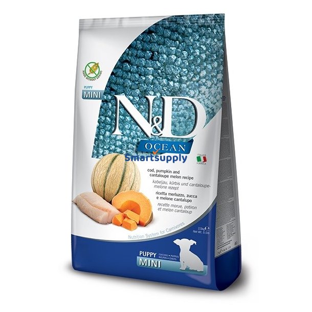Farmina N &amp; D Ocean Dog Torsk, Grskar, Cantaloupe Melon Puppy Mini - Trfoder Til Hunde - 2,5 Kg