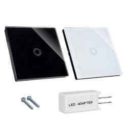 Maclean berringslysafbryder, enkelt, trin, kryds, glas, hvid med rund knapbelysning, 86x86mm, MCE710W