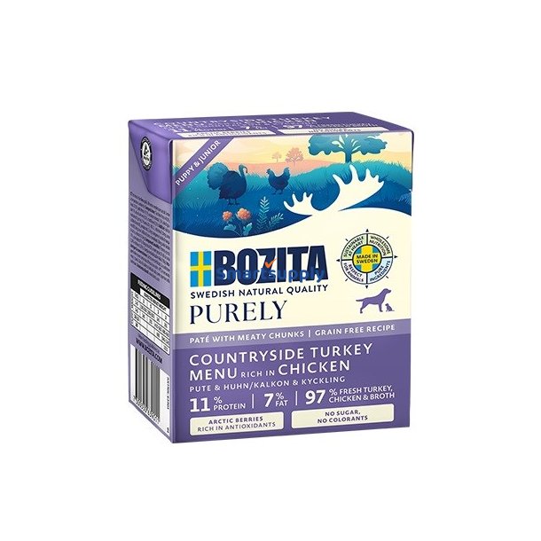 Bozita Purely Pat&eacute; Duoprotein Junior Kylling Og Kalkun - Vdfoder Til Hunde - 370G