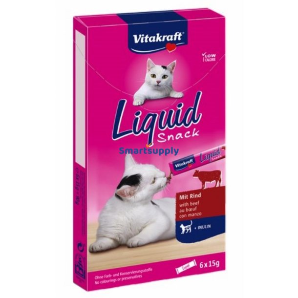 Vitakraft Cat Liquid-Snack Med Oksekd - Kattegodbidder - 6 X 15G