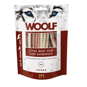 WOOLF Long Beef and Cod Sandwich - godbid til hund - 100g