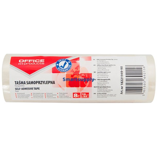 Tape krystalklar 19 mm x 33 m - 8 ruller