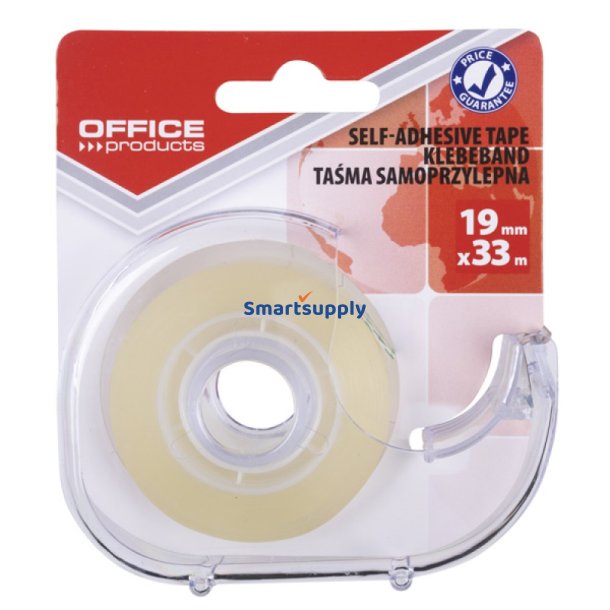 Tape krystalklar dispenser &amp; ophngshul 19 mm x 33 m