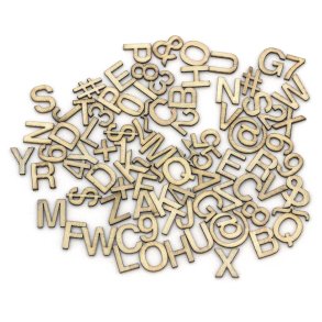 Tr bogstaver, tal og symboler 13mm - 86 stk.