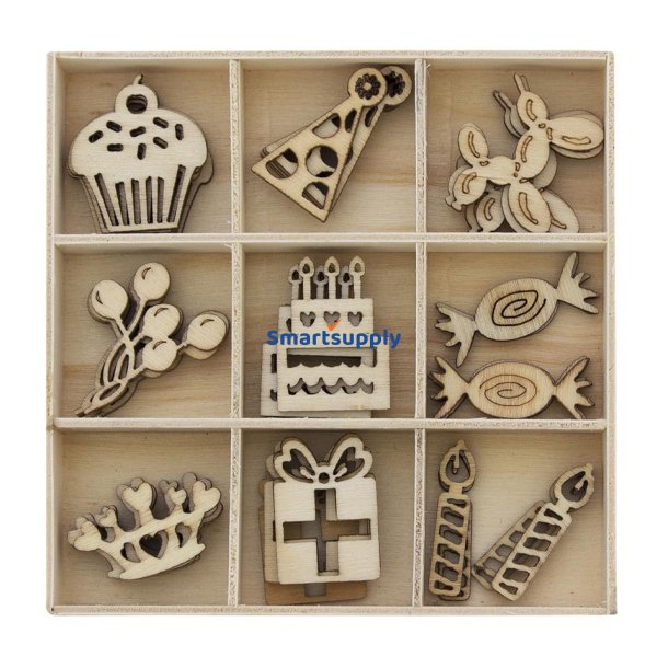 Tr�pynt f�dselsdag - forskellige designs - 1 �ske &aacute; 45 stk.