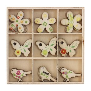 Trpynt fugle og sommerfugle - forskellige designs - 1 ske á 27 stk.