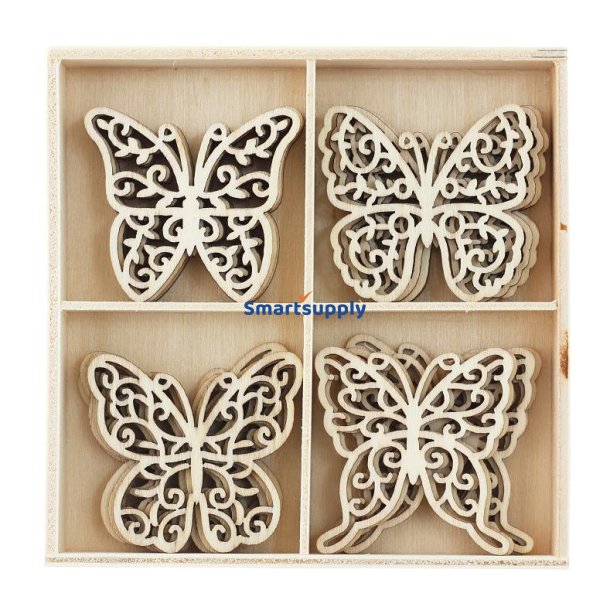 Tr�pynt sommerfugle - forskellige designs - 1 �ske &aacute; 20 stk.