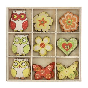 Trpynt ugler og blomster - forskellige designs - 1 ske á 27 stk.