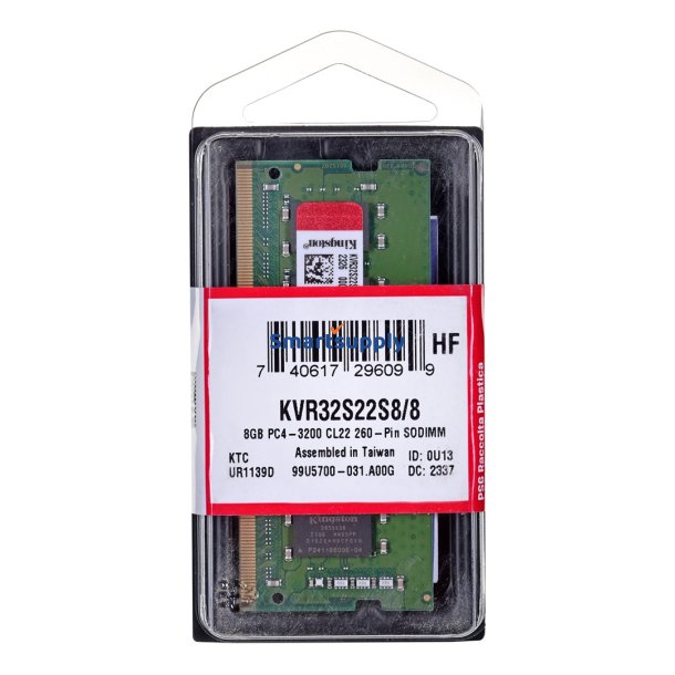 Kingston Technology ValueRAM KVR32S22S8/8 hukommelsesmodul 8 GB 1 x 8 GB DDR4 3200 Mhz