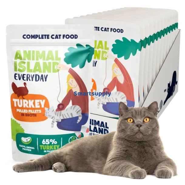 Animal Island Hverdags Kalkunfileter I Bouillon - Vdfoder Til Katte - 12 X 85G