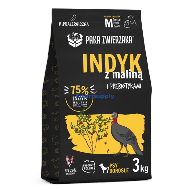 PAKA ZWIERZAKA Turkey with raspberry M - trfoder til hunde - 3kg
