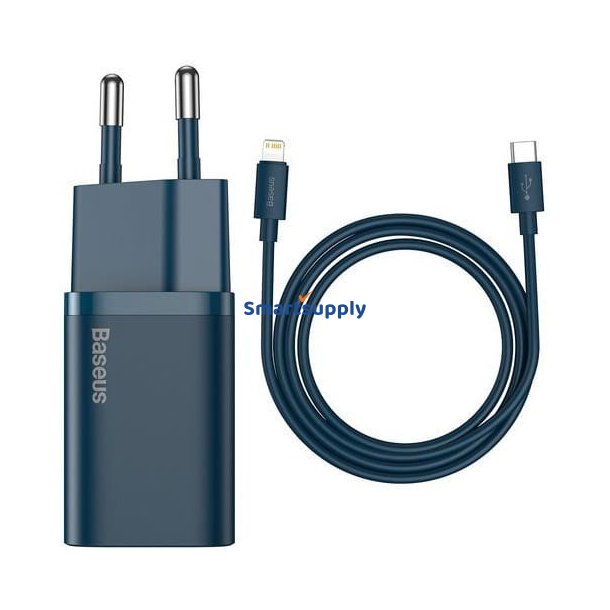 Baseus Super Si Power Oplader Med Usb-C Til Lightning Kabel 20W Bl