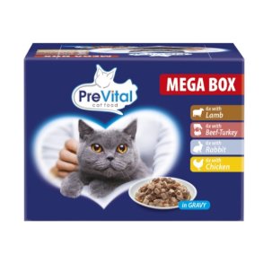 PREVITAL Kattemad Megabox med lam, oksekd, kanin og kylling i sovs - vdfoder til katte - 24 x 100g