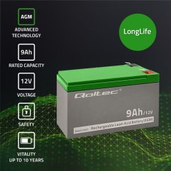 Qoltec 53031 AGM-batteri | 12V | 9Ah