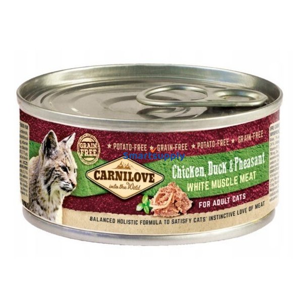 Carnilove Cat Kylling, And &amp; Fasan Hvidt Muskelkd  Vdfoder Til Katte  100 G