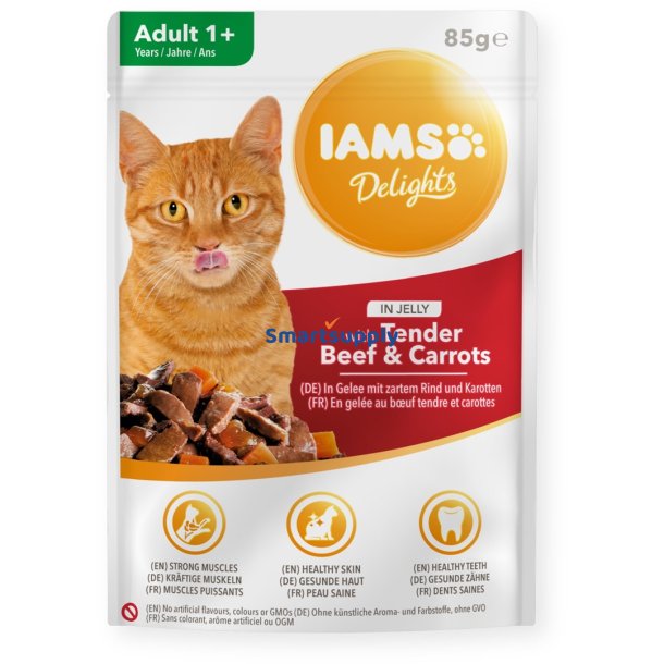 Iams Delights Adult Oksekd Med Gulerod I Gel&eacute;- Vdfoder Til Katte - 85G