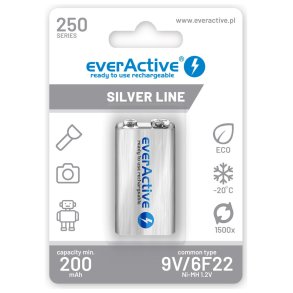 Genopladelige batterier everActive Ni-MH 6F22 9V 250 mAh Silver Line