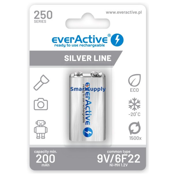 Genopladelige Batterier Everactive Ni-Mh 6F22 9V 250 mAh Silver Line