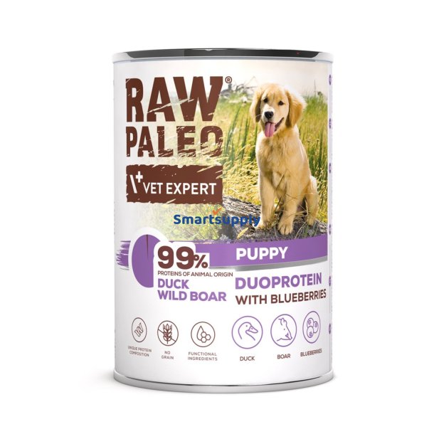 RAW PALEO Duoprotein Duck & Boar Puppy - vdfoder til hunde - 400g