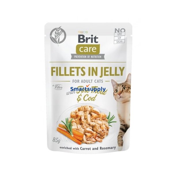 Brit Care Fileter I Gel&eacute; - rred- Og Torskefileter I Gel&eacute; - Vdfoder Til Katte - 85 G