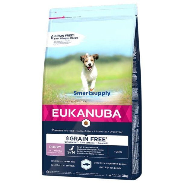Eukanuba Kornfri Hvalp Lille/Mellemrace Havfisk - Trfoder Til Hunde - 3 Kg