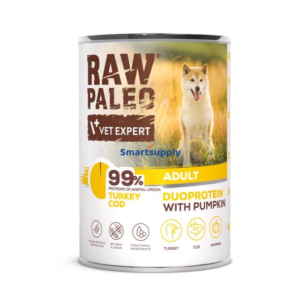 RAW PALEO Duoprotein Turkey & Cod Adult - vdfoder til hunde - 400g