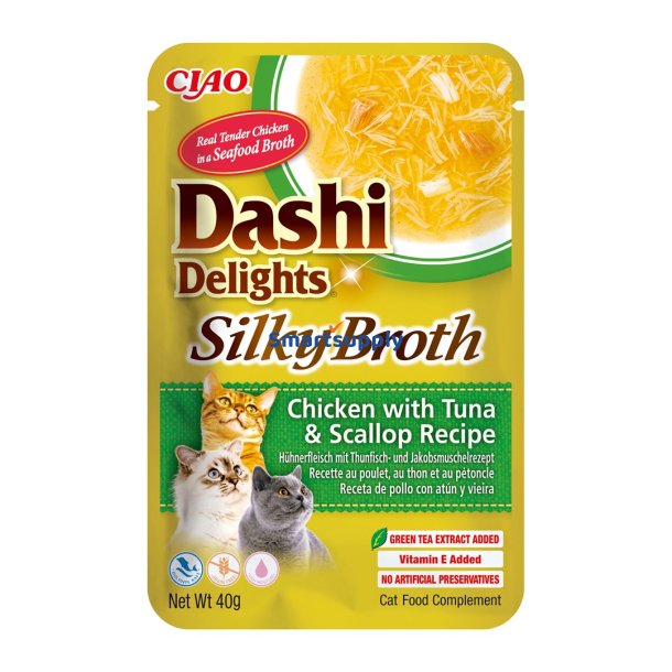 INABA CAT Dashi Delights Silky Broth Kylling med Tun & Kammusling - kattegodbid - 40g