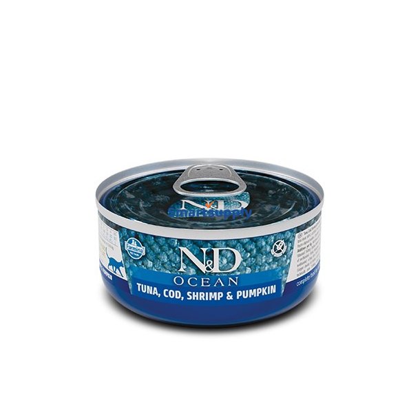 Farmina N &amp; D Cat Ocean Tun, Torsk, Rejer, Grskar - Vdfoder Til Katte - 70 G