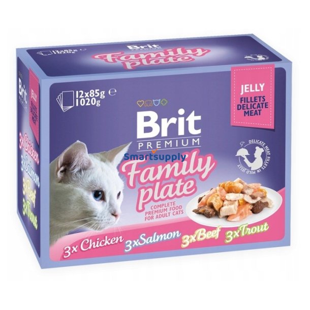 Brit Premium Familie Tallerkenfileter I Gel&eacute;blanding Af Smag - Vdfoder Til Katte - 12X85g