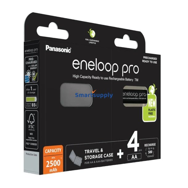 Genopladelige Batterier Panasonic Eneloop Pro Aa 2500 mAh 4 Stk + Etui (Bk-3Hcde/4Cp+Case)