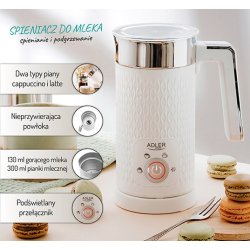 Adler AD 4494 Mlkeskummer og varmeapparat Automatisk Metallic, Hvid