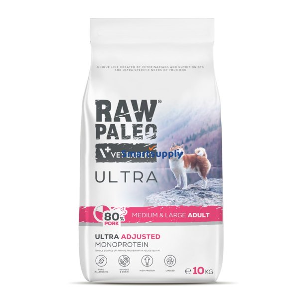RAW PALEO Ultra Pork Medium & Large Adult - t�rfoder til hunde - 10kg