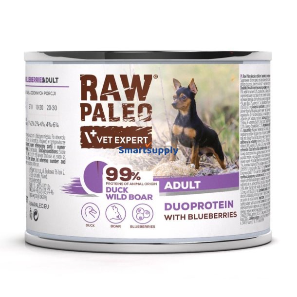 RAW PALEO Duoprotein Duck & Boar Adult - vdfoder til hunde - 200g