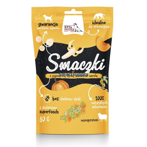 Syta Micha Godbidder Med Lam, Grskar, Banan Og Abrikos - Hundegodbidder - 80G