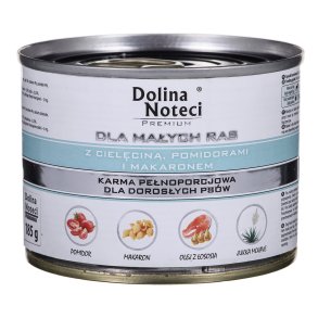 DOLINA NOTECI Premium med kalvekd, tomater og pasta - vdfoder til voksne sm hunderacer - 185g