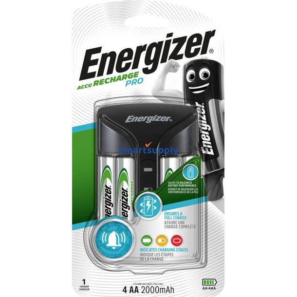 Energizer Pro Acu Hr6 Pow Batterioplader + 2 Aa 2000 mAh Batterier