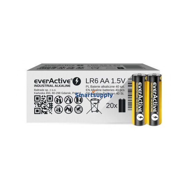 EverActive alkalinebatterier LR6 AA Industrial Alkaline - ske med 40 stk.