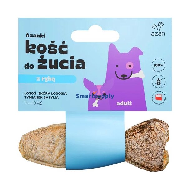 Azanki Ben Med Laks I Lakseskind Med Timian Og Basilikum I Fiskeform - Godbid Til Hunde - 12 cm