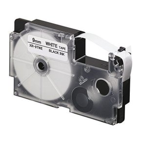 Casio XR-9WE sort tekst p� hvid tape 9mm x 8m kompatibel